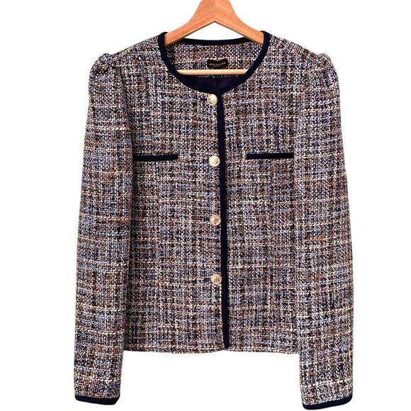 Ann Taylor Factory Tweed Jacket with Gold Button Accents in Size Medium - Picture 1 of 9